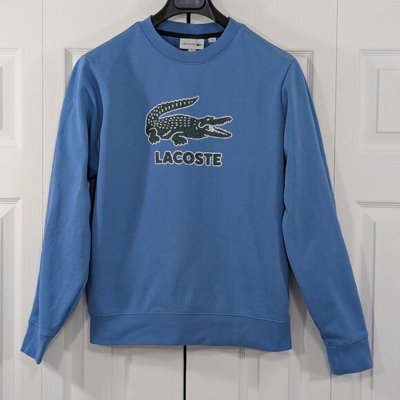 Lacoste Blue Crewneck Sweatshirt with large crackled Print Logo - Picture 2 of 14